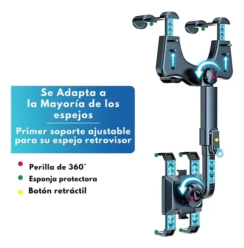 Soporte Giratorio Para Celular Espejo Retrovisor Auto.