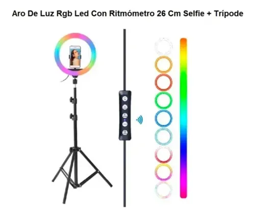 Aro De Leds 26cm Colores Rgb Y Luz Blanca + Trípode 1.50mts.