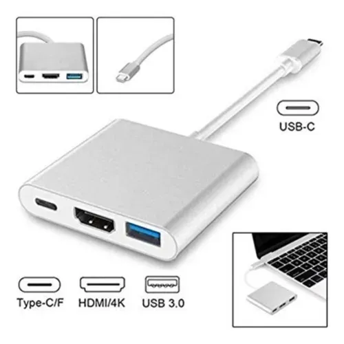 Adaptador 3 Puertos Tipo USB-C ( Puertos USB-HDMI-USB-C). 